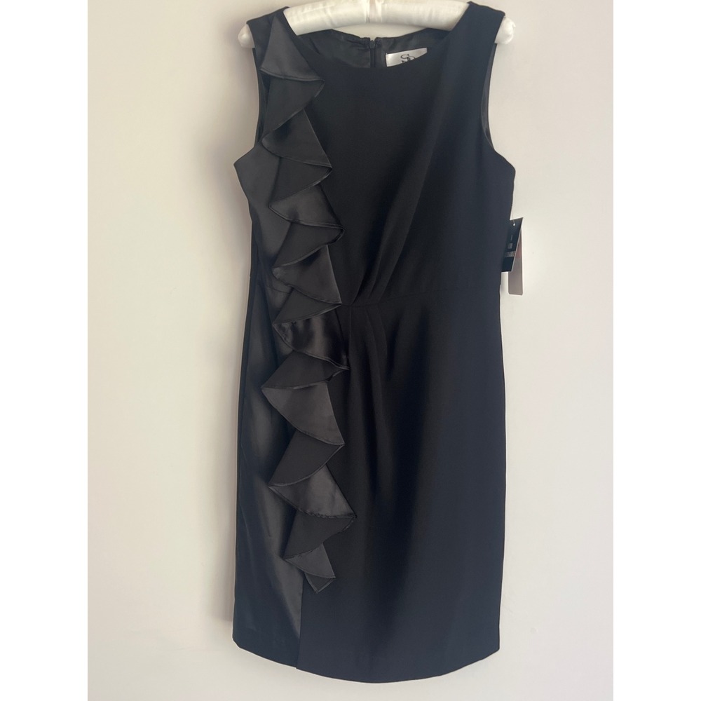 SD Collection Women's Black Ruffle Trim Sleeveless Shift Dress Size 10 NEW Chic